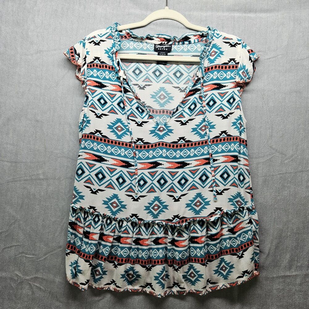 Wrangler Retro Womens Western Blouse Size Medium Rodeo Southwestern Tribal